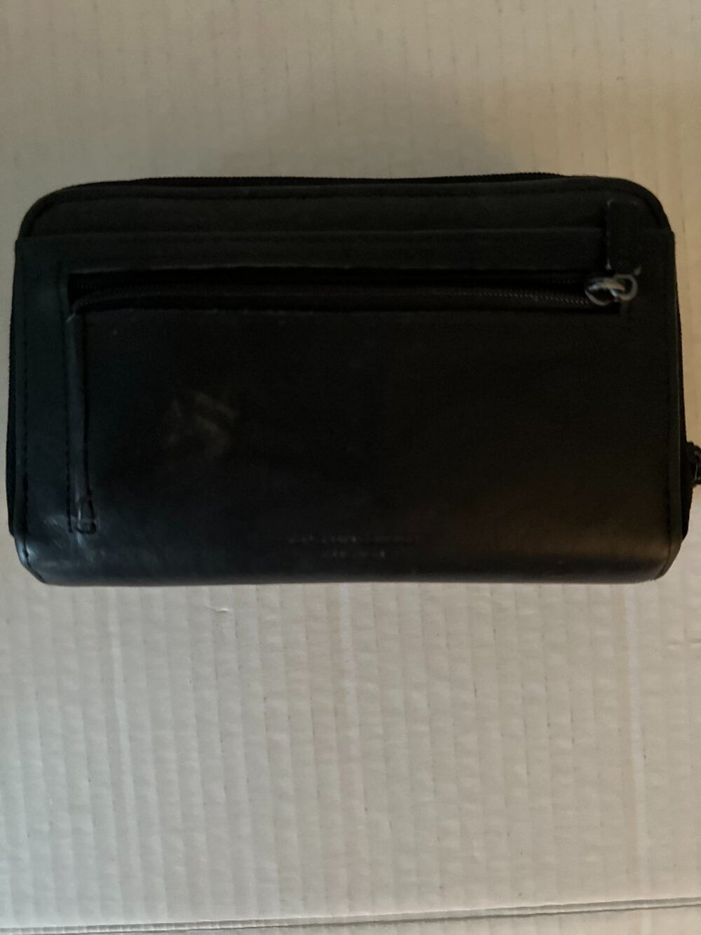 Vintage Buxton Black Leather Zip Around Organizer Wallet ID Card Slots Coin